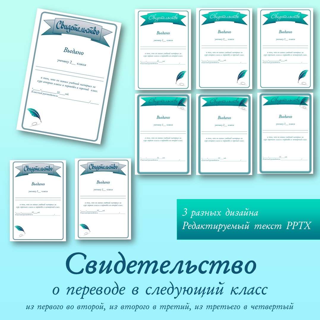 Свидетельство о переводе в следующий класс. Начальная школа.