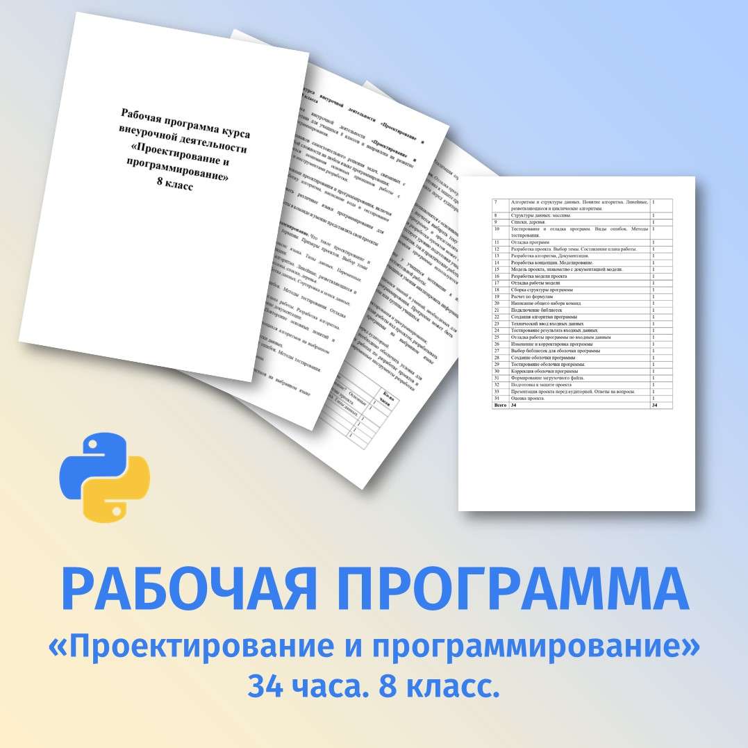 Рабочая программа «Проектирование и программирование» 34 часа. 8 класс.