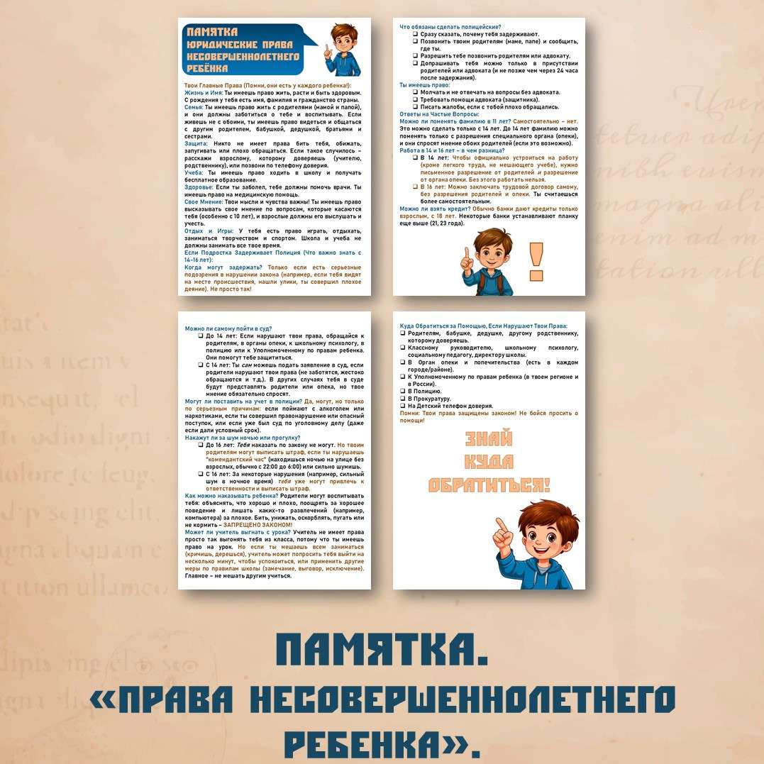 Памятка. Права несовершеннолетнего ребенка (с 1-5 класс).