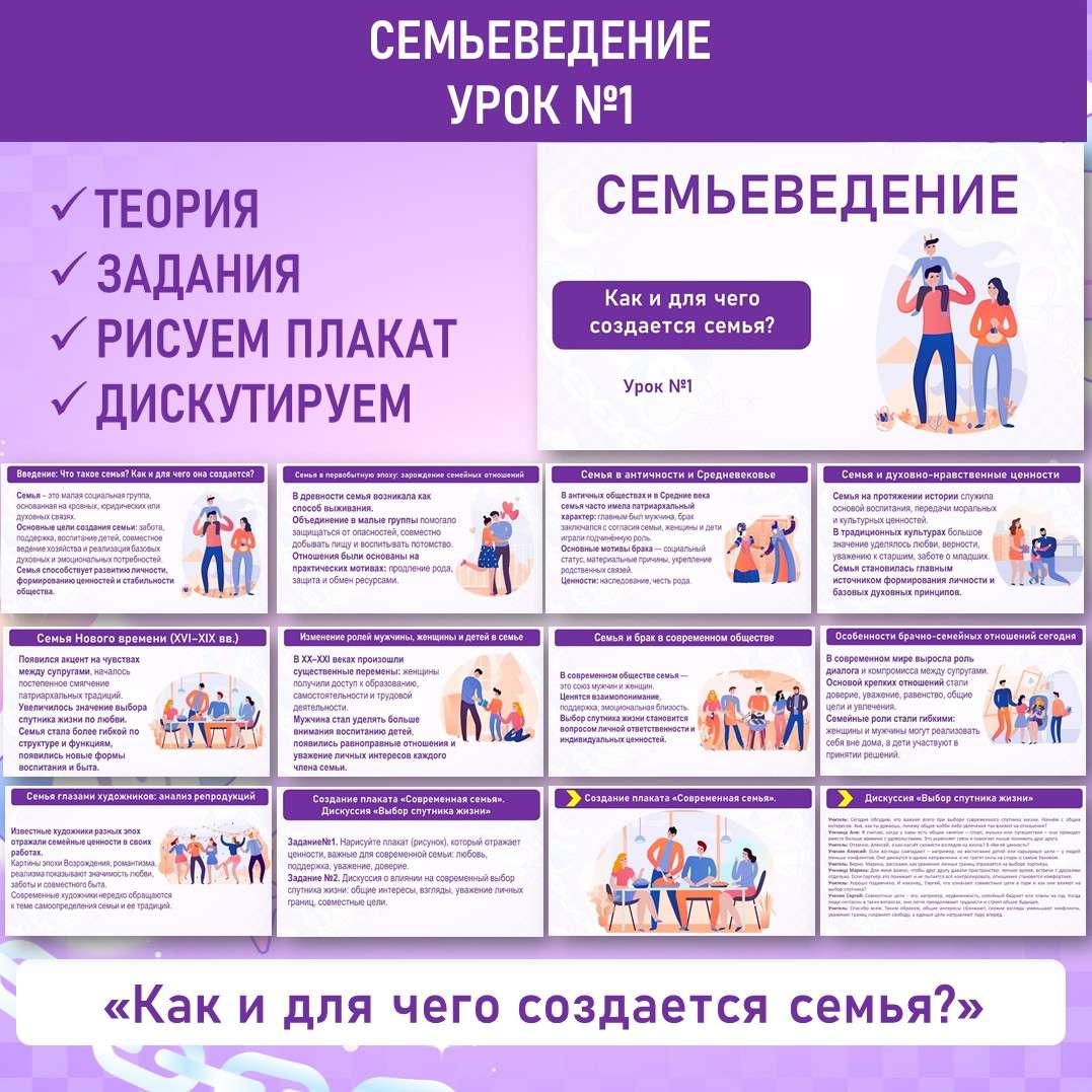 Семьеведение. «Как и для чего создается семья?» Раздел 1 «Человек, семья, обществ». Урок №1.