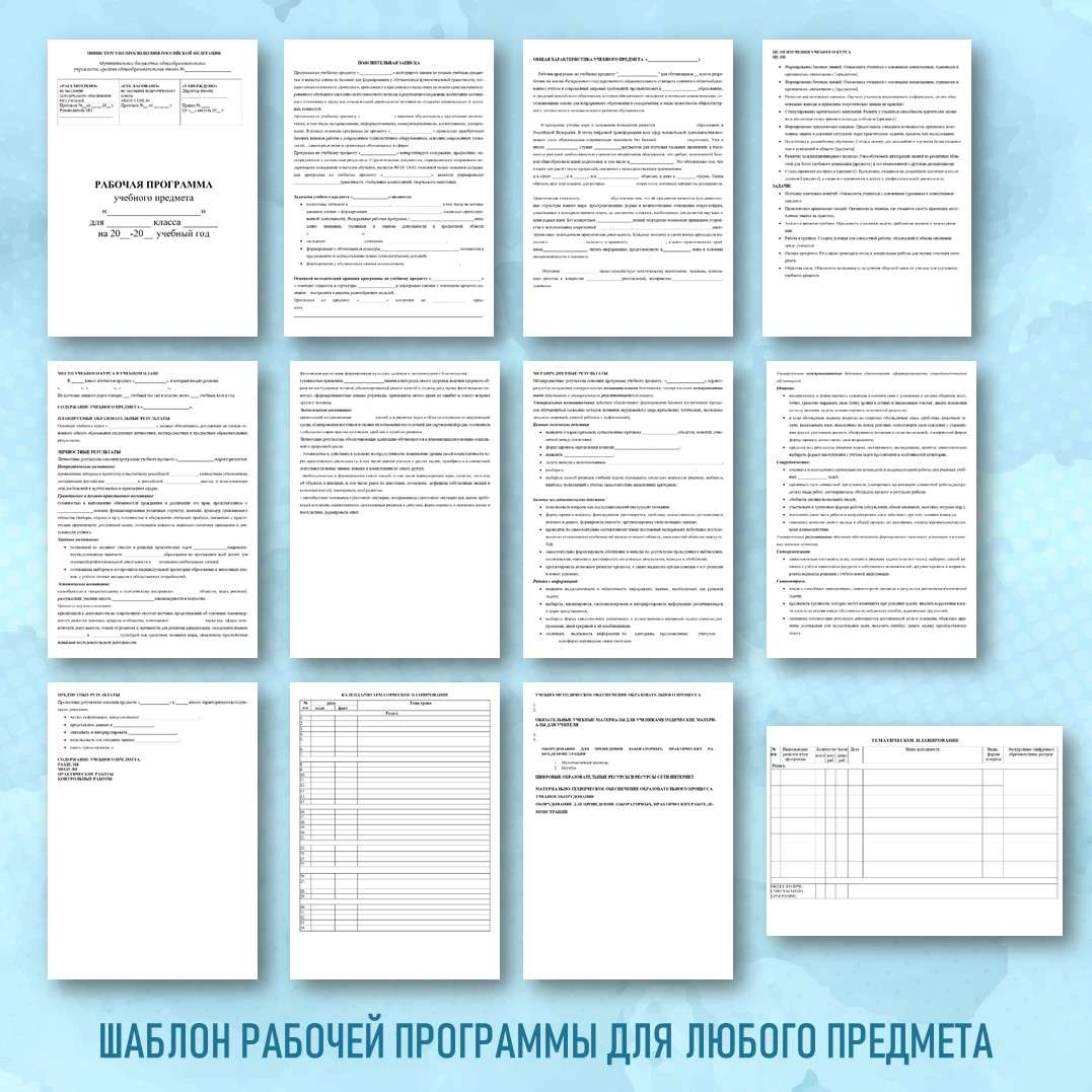 Шаблон рабочей программы по любому предмету.
