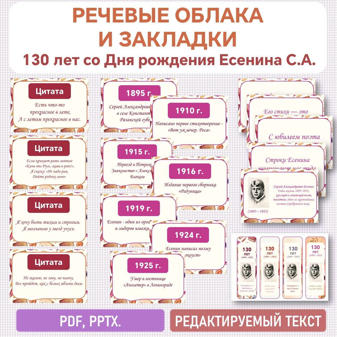 Оформление к 130-летию со Дня рождения С.А. Есенина. Редактируемый текст.