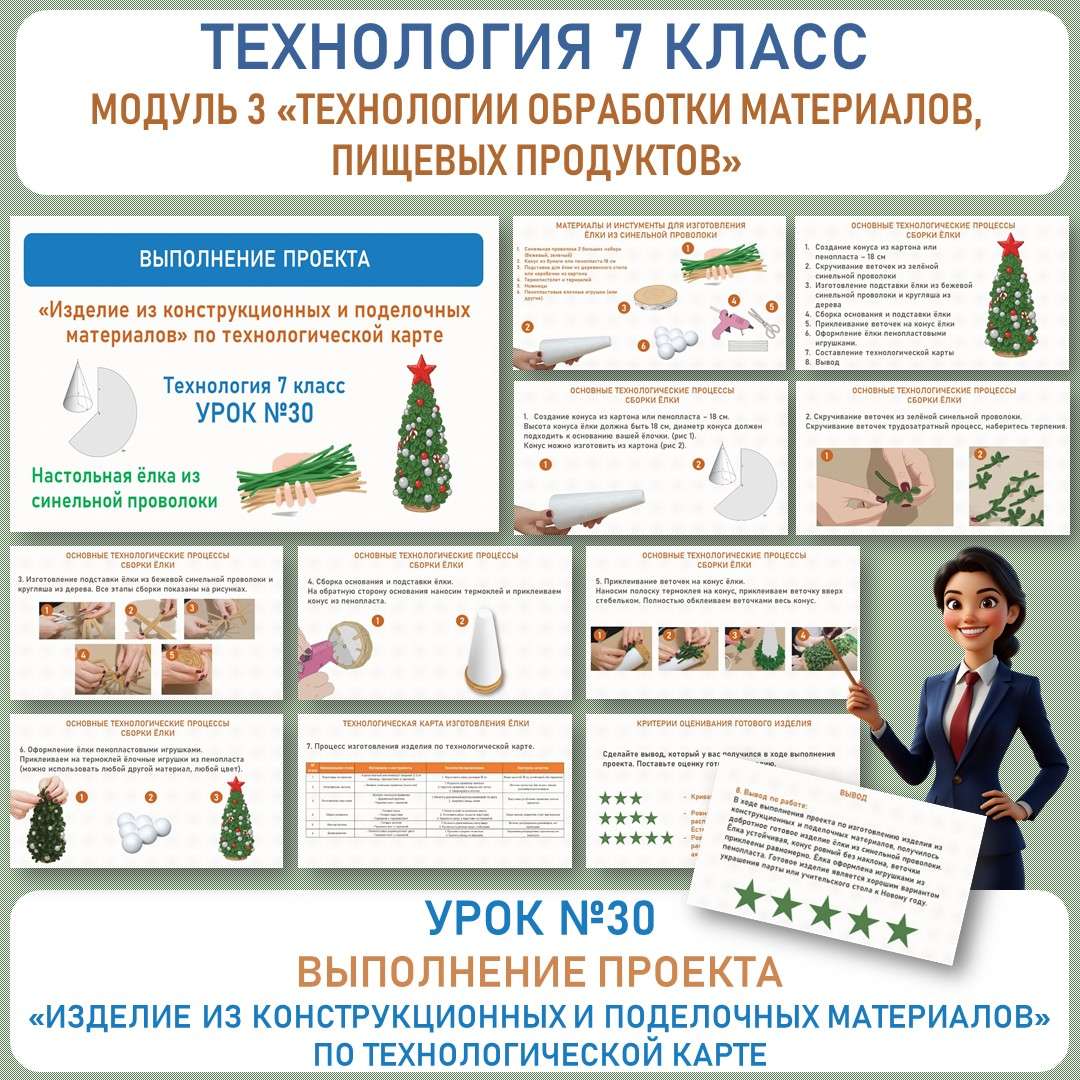 Выполнение проекта «Изделие из конструкционных и поделочных материалов» по технологической карте. Труд (технология) 7 класс. Урок №30.