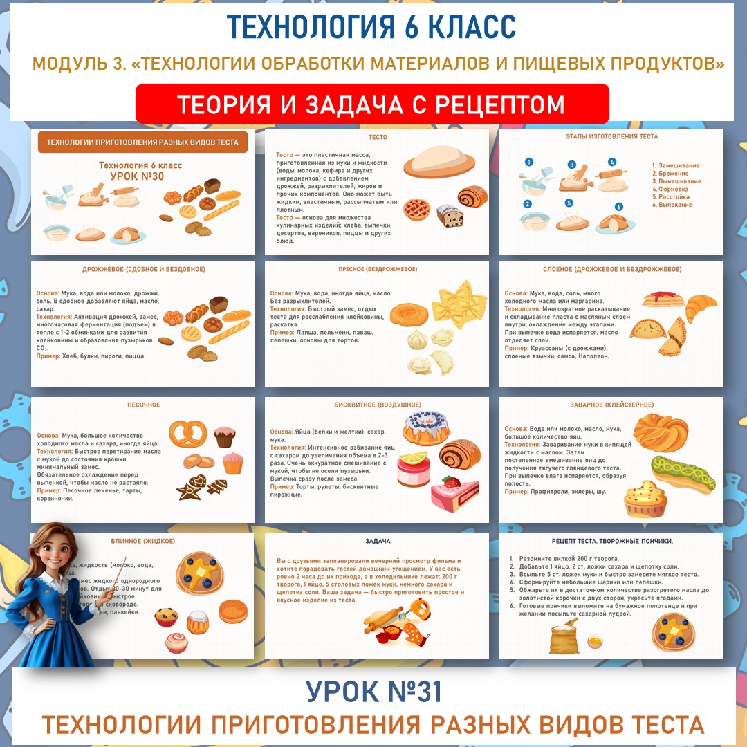 «Технологии приготовления разных видов теста». Труд (технология) 6 класс. Урок №31.