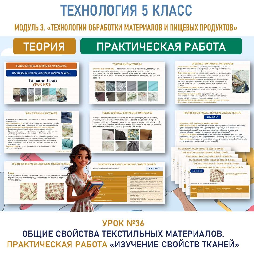 Общие свойства текстильных материалов. Практическая работа «Изучение свойств тканей». Труд (технология) 5 класс. Урок №36.