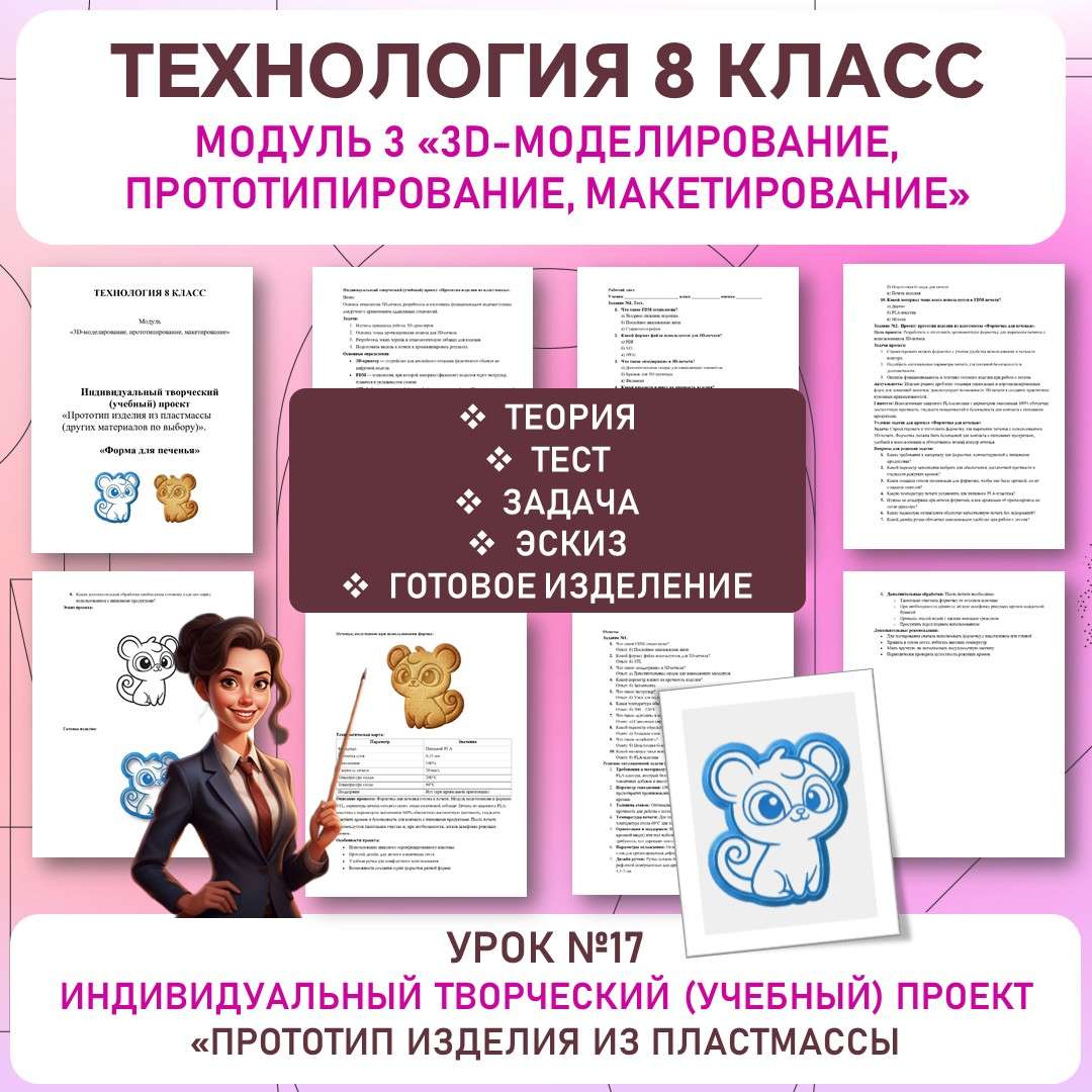 Индивидуальный творческий (учебный) проект «Прототип изделия из пластмассы (других материалов по выбору)»: подготовка к защите, защита проекта. Труд (технология) 8 класс. Урок №17, 19.