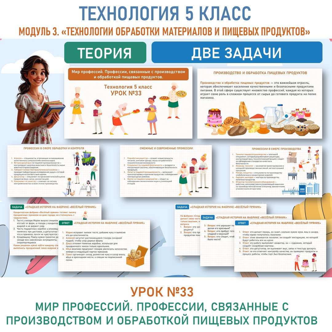 Мир профессий. Профессии, связанные с производством и обработкой пищевых продуктов. Труд (технология) 5 класс. Урок №33.