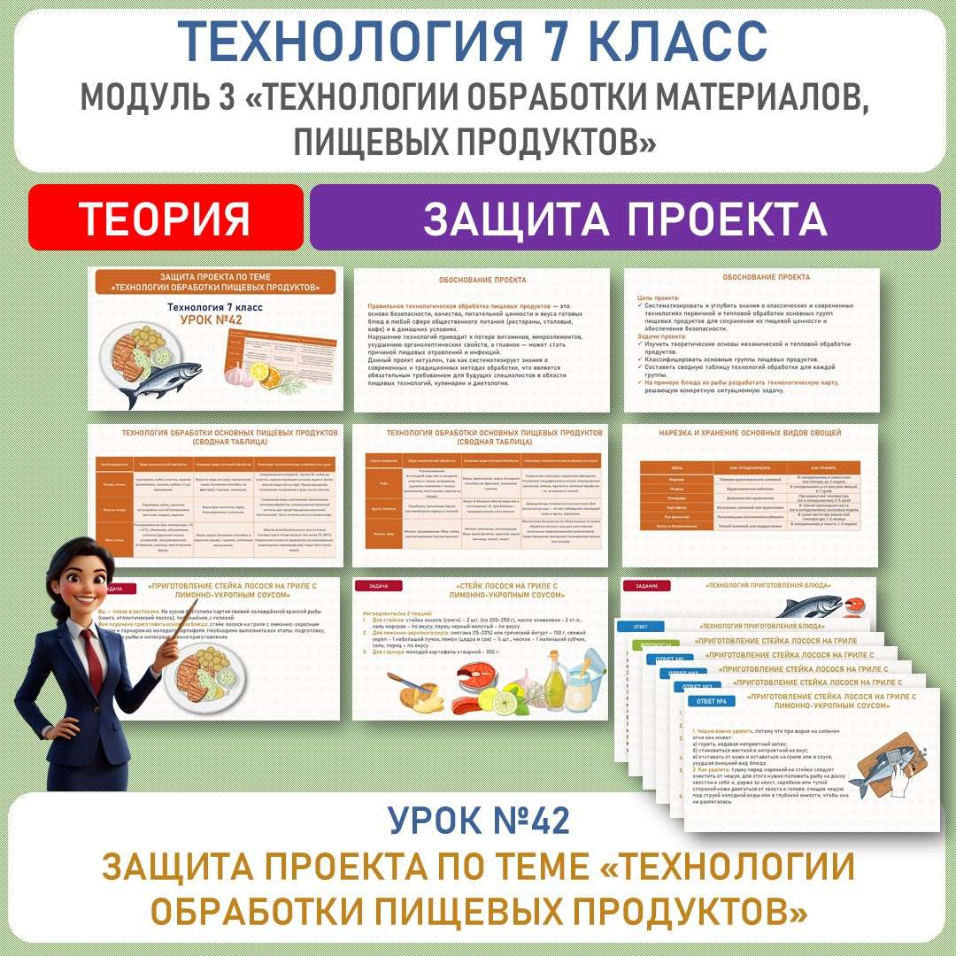 Защита проекта по теме «Технологии обработки пищевых продуктов». Труд (технология) 7 класс. Уроки №42.
