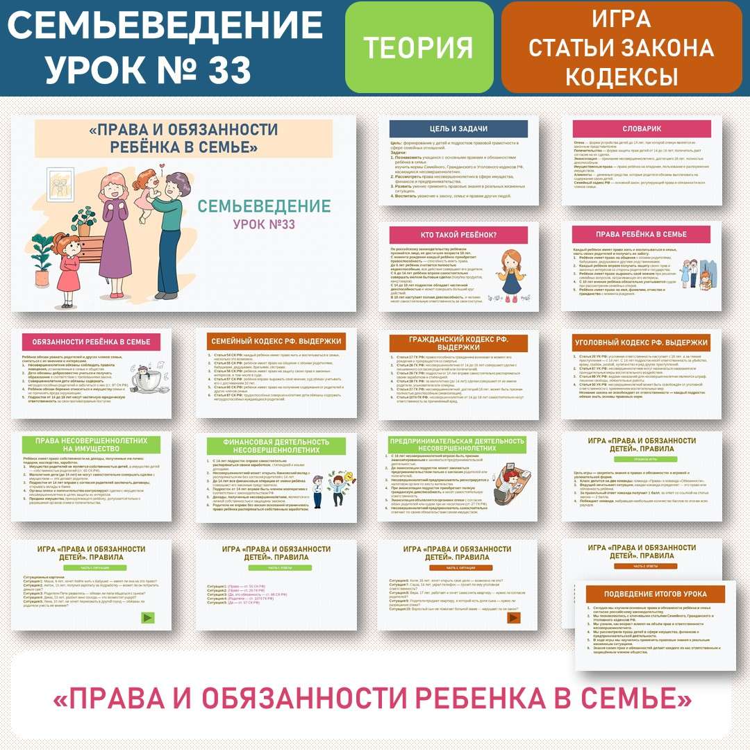 «Права и обязанности ребенка в семье». Семьеведение. Урок №33.