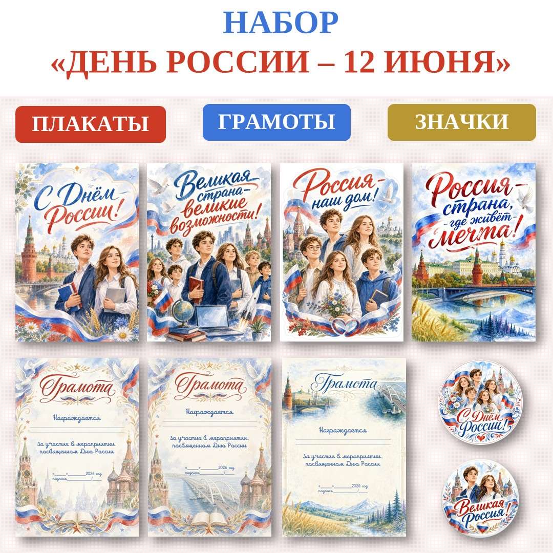 «День России – 12 июня» плакаты, грамоты, значки.