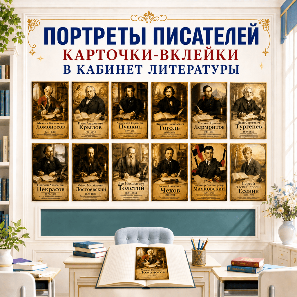 «Портреты писателей и поэтов». Вклейки в тетради.
