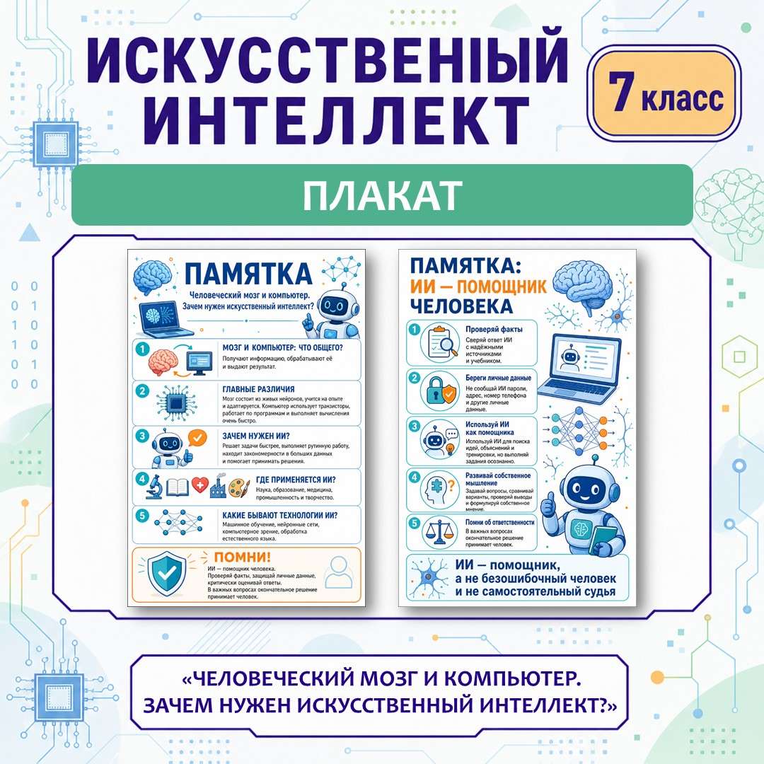 «Человеческий мозг и компьютер. Зачем нужен искусственный интеллект?» плакат. Урок №1.