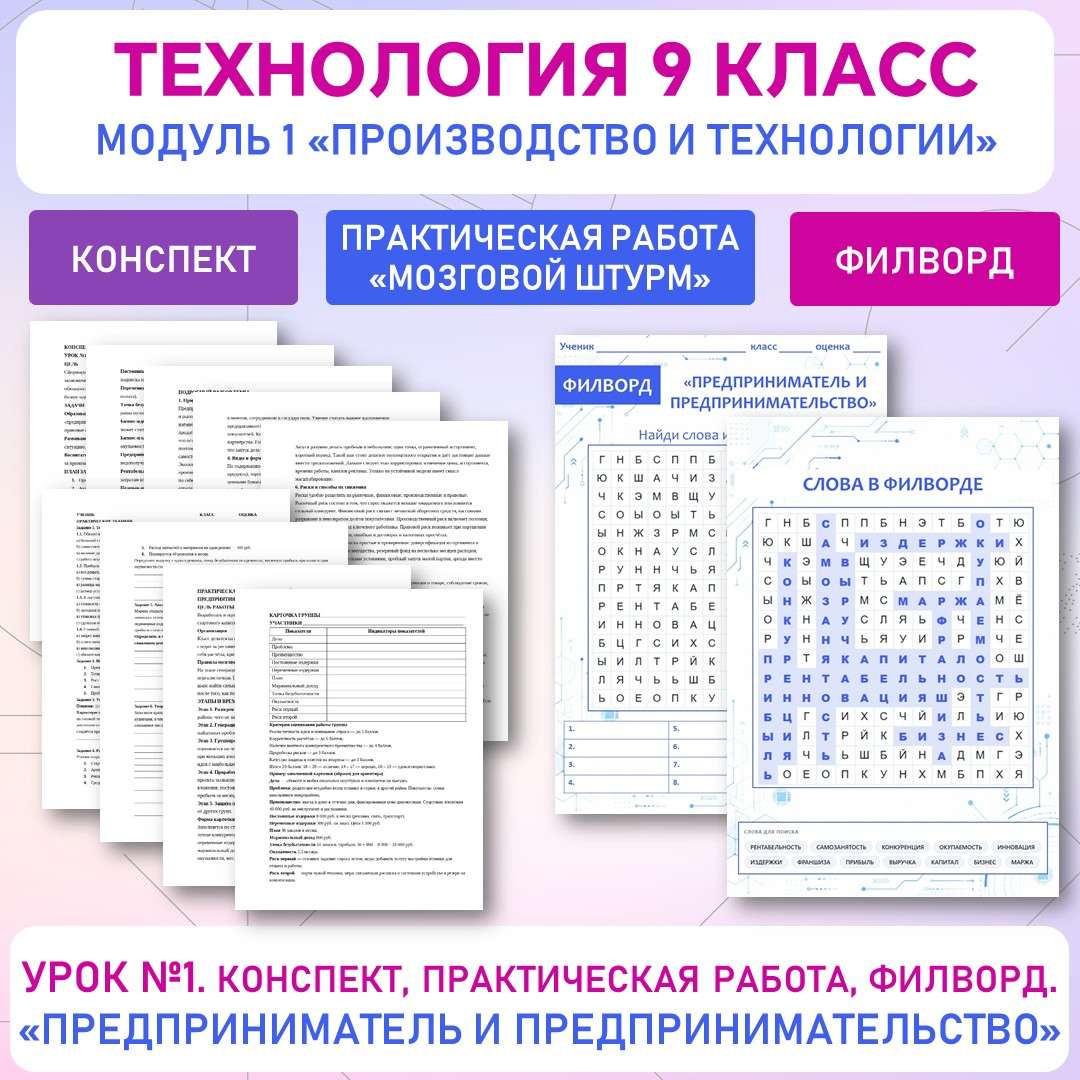 Предприниматель и предпринимательство. Практическая работа «Мозговой штурм» на тему: открытие собственного предприятия (дела). Труд (технология) 9 класс. Урок №1.
