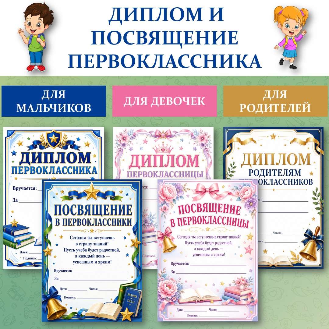 Диплом первоклассника. Диплом первоклассницы. Посвящение в первоклассники. 1 сентября.