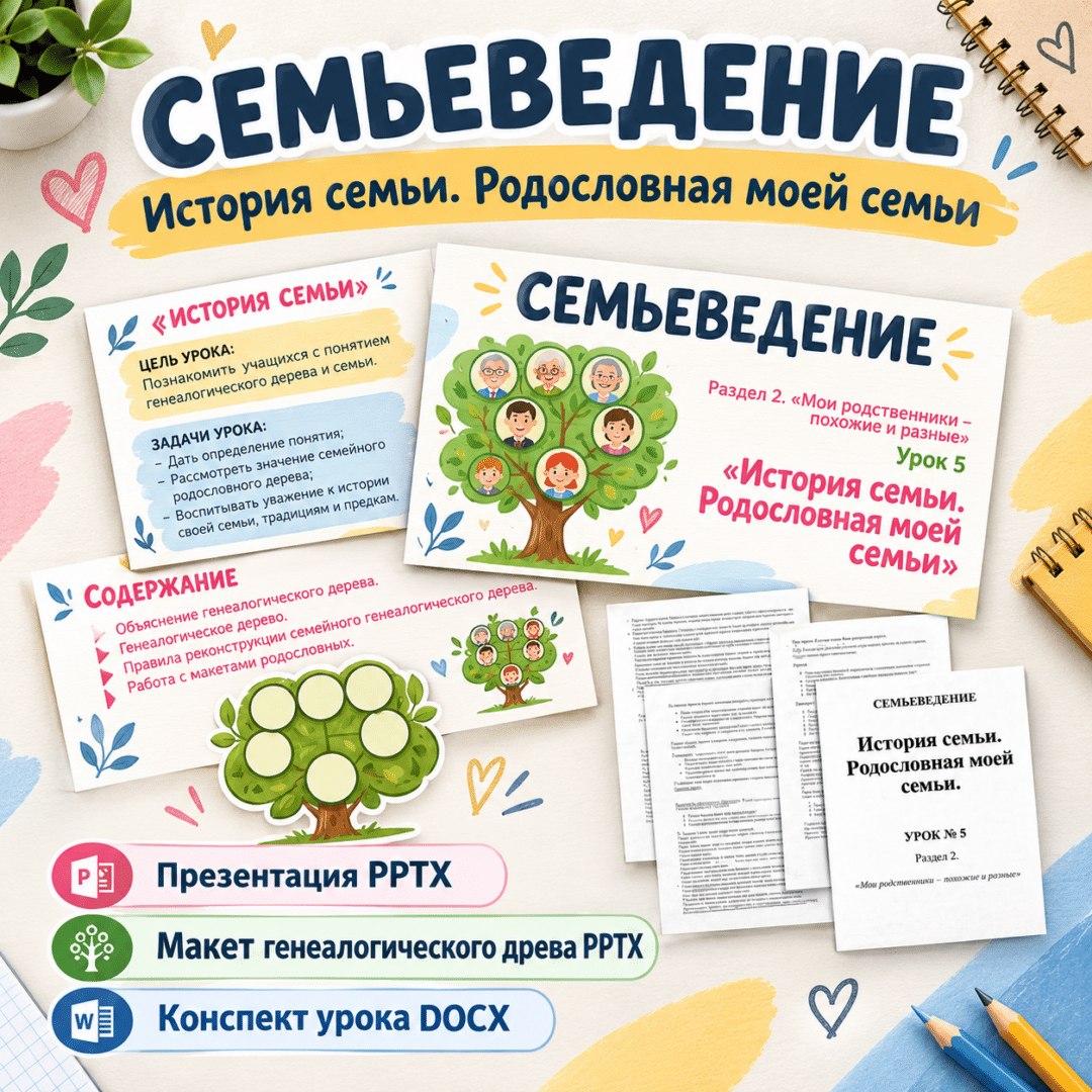 Семьеведение. История семьи. Родословная моей семьи. Урок №5. Презентация и конспект урока.