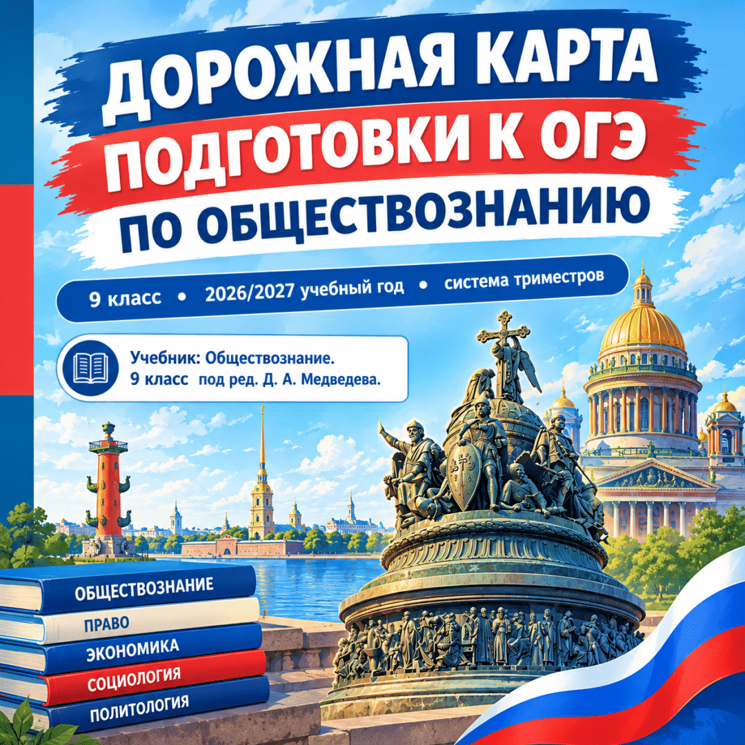 Дорожная карта подготовки к ОГЭ по обществознанию для 9 класса на 2026/2027 учебный год: по учебнику под ред. Д. А. Медведева