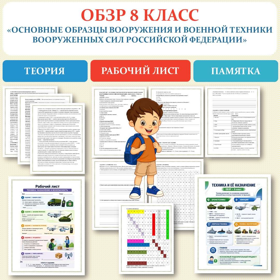 «Основные образцы вооружения и военной техники Вооруженных Сил Российской Федерации » рабочий лист. ОБЗР 8 класс. Урок №8.